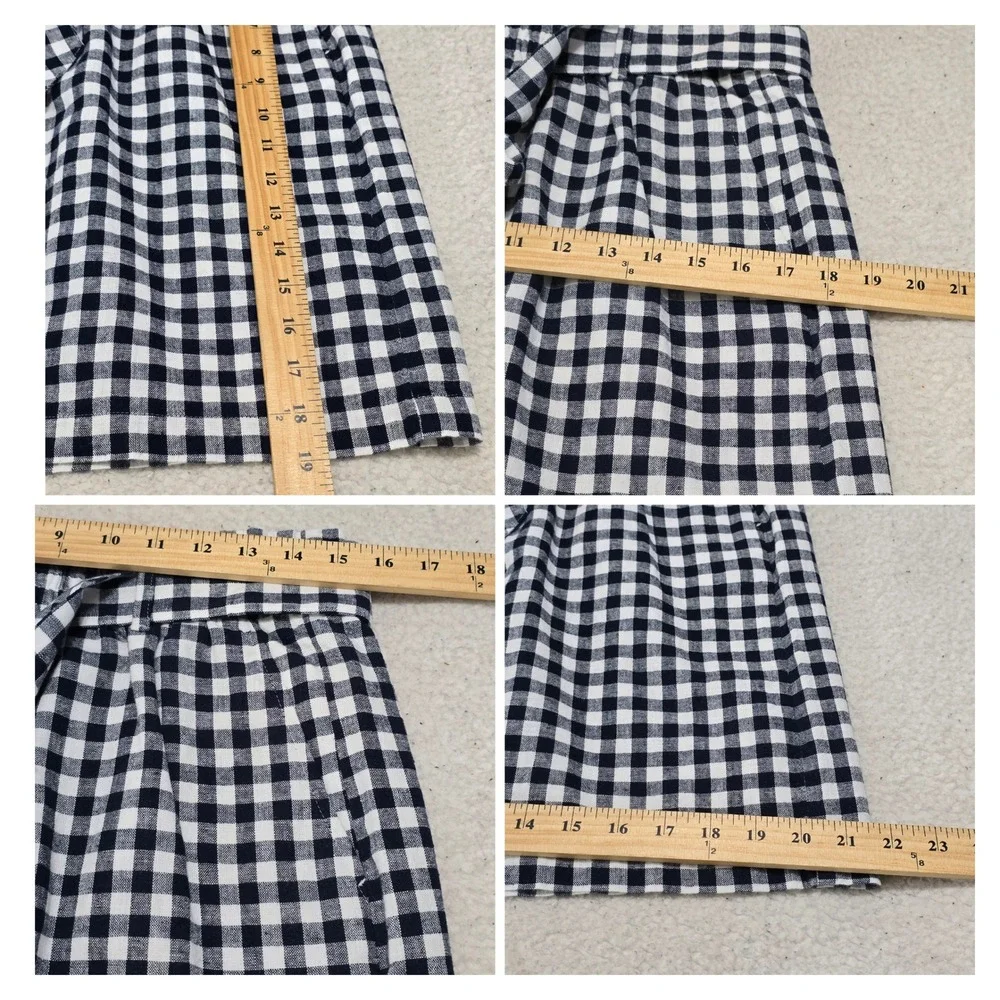 J.Crew Re-Imagined Gingham Linen Cotton Paperbag Mini Skirt Navy White BI249 M